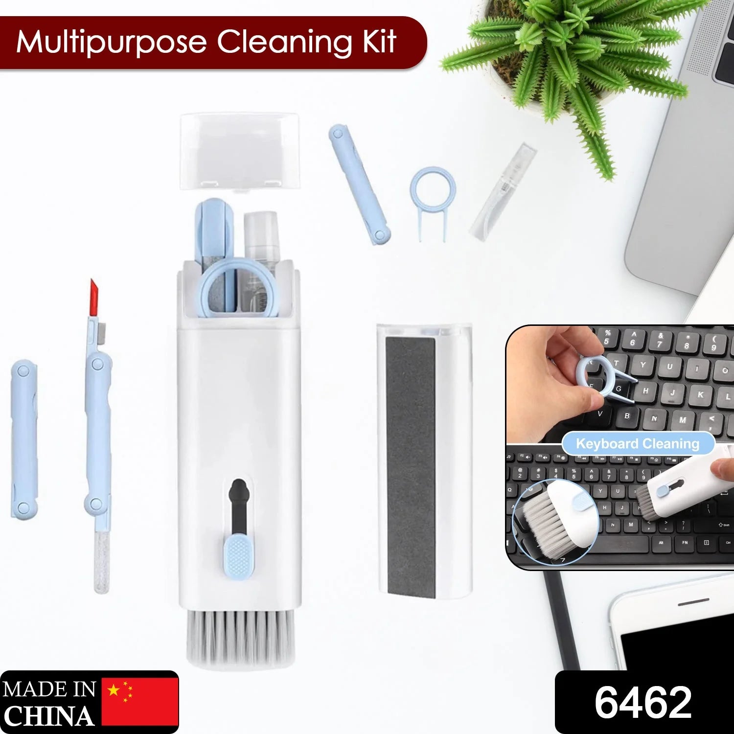7 IN 1 ELECTRONIC CLEANER KIT, CLEANING KIT FOR MONITOR KEYBOARD AIRPODS, SCREEN DUST BRUSH INCLUDING SOFT SWEEP, SWIPE, AIRPOD CLEANER PEN, KEY PULLER AND SPRAY BOTTLE