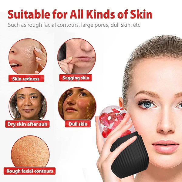 Face Ice Roller Massager for Swelling & Puffiness Reduction (Black)