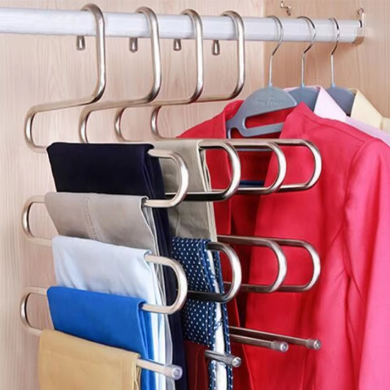 5 Layers Multi-Functional Clothes Hangers Non-Slip Pant Storage Rack Cloth Rack with Multiple Functions for Hanging and Storage