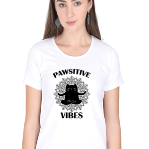 Women Round Neck Half Sleeves T-Shirt - Pawsitive Vibes - Anu & Alex