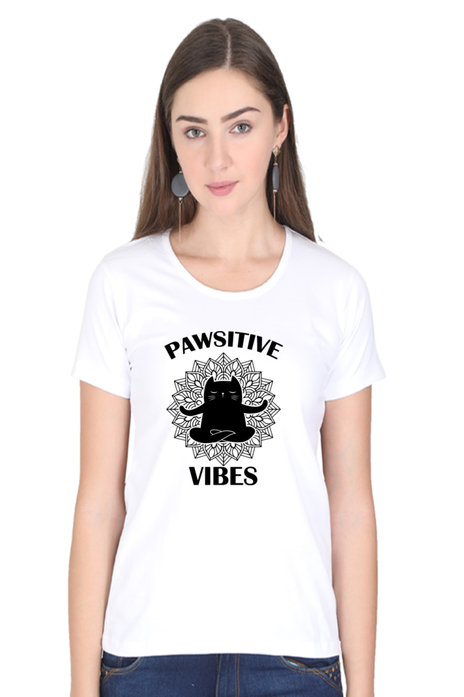 Women Round Neck Half Sleeves T-Shirt - Pawsitive Vibes - Anu & Alex