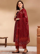 Women Red Floral Printed Kurta and Pant set with Dupatta