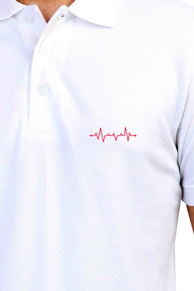 Male Polo Half Sleeve T-Shirt - Heart Beat - Anu & Alex