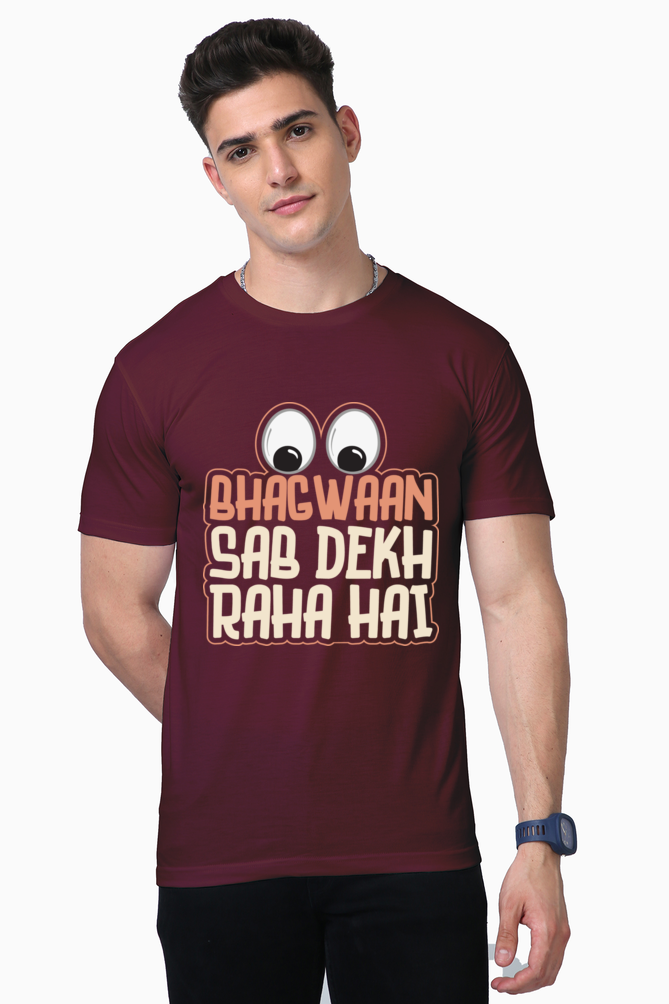 Half Sleeves Men T-Shirt - Bhagwaan Sab Dekh Raha Hai - Anu & Alex