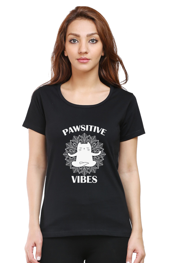 Women Round Neck Half Sleeves Classic T-Shirt - Pawsitive Vibes - Anu & Alex