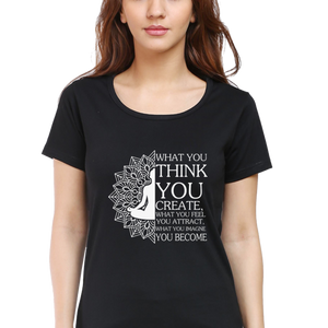 Women Round Neck Half Sleeves Classic T-Shirt - Law Of Attraction Buddha - Anu & Alex