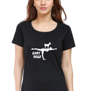 Women Round Neck Half Sleeves Classic T-Shirt - Cute Goat Yoga - Anu & Alex