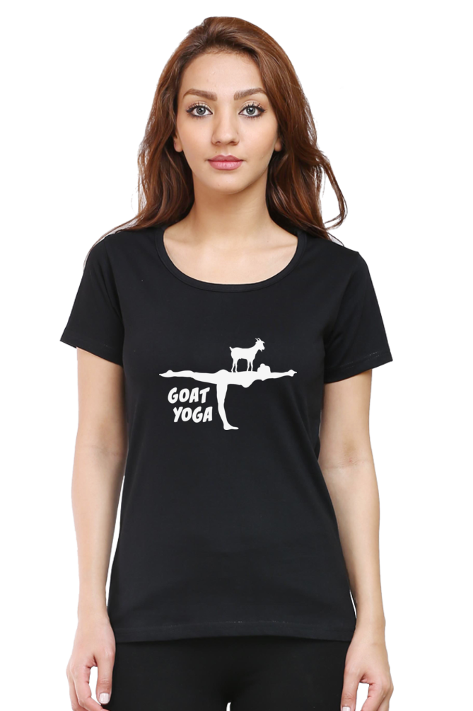 Women Round Neck Half Sleeves Classic T-Shirt - Cute Goat Yoga - Anu & Alex