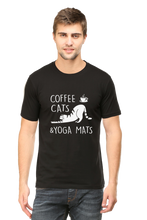 Men Half Sleeves Classic T-Shirt - Coffee Cats Yoga Mats - Anu & Alex