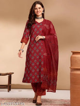 Women Red Floral Printed Kurta and Pant set with Dupatta