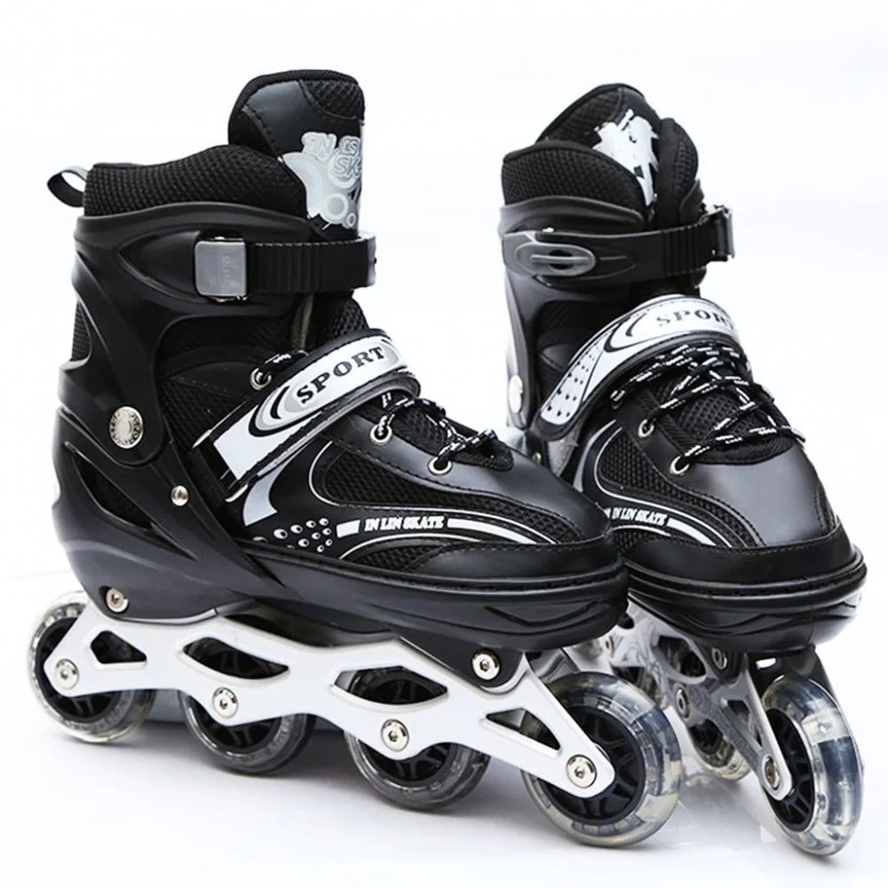 Adjustable Size Inline Skates with LED Flash Light On Wheels for Kids - Age 7 to14 Years (Multicolour - Multidesign, Multicolour-Multidesign, Unisex-Baby)