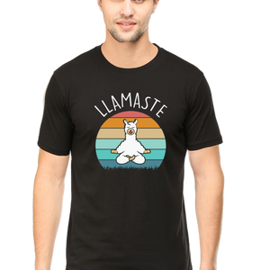 Men Half Sleeves Classic T-Shirt - Lama Yoga Pose Meditation - Anu & Alex