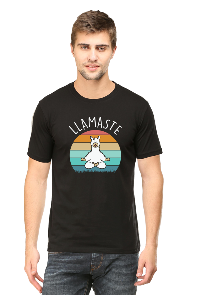 Men Half Sleeves Classic T-Shirt - Lama Yoga Pose Meditation - Anu & Alex