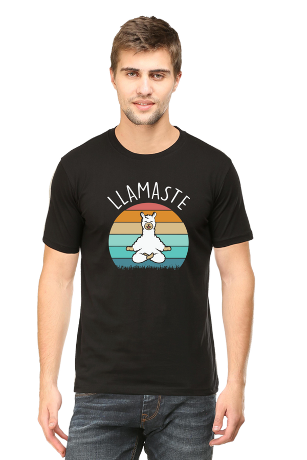 Men Half Sleeves Classic T-Shirt - Lama Yoga Pose Meditation - Anu & Alex