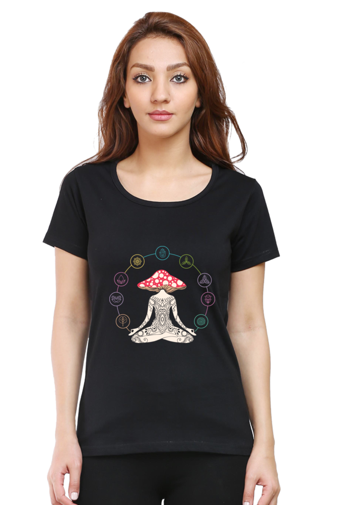 Women Round Neck Half Sleeves Classic T-Shirt - Magic Yoga Meditation - Anu & Alex