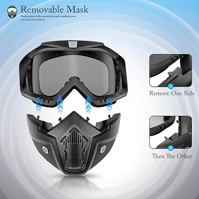 3 in 1 Bike Scoter Motorcycle Protective Goggles Bike Face Mask Bike Face Shield, Clear Visor