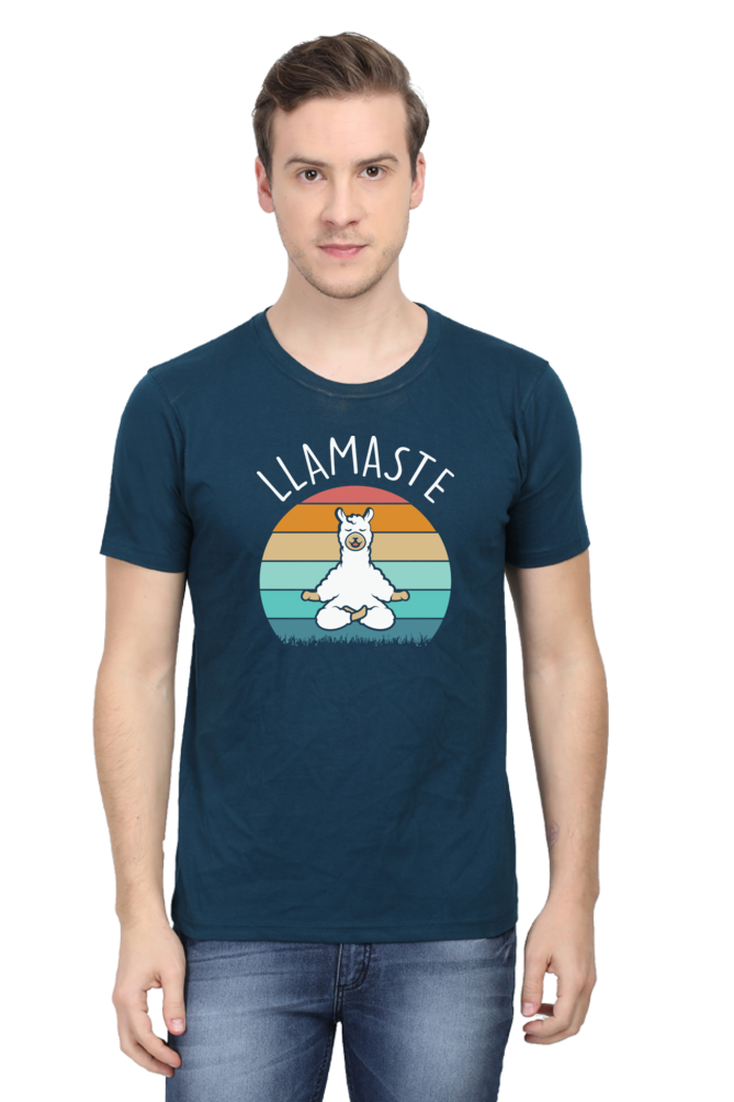 Men Half Sleeves Classic T-Shirt - Lama Yoga Pose Meditation - Anu & Alex