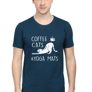 Men Half Sleeves Classic T-Shirt - Coffee Cats Yoga Mats - Anu & Alex