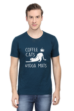 Men Half Sleeves Classic T-Shirt - Coffee Cats Yoga Mats - Anu & Alex