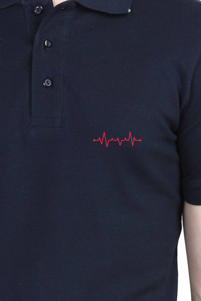 Male Polo Half Sleeve T-Shirt - Heart Beat - Anu & Alex