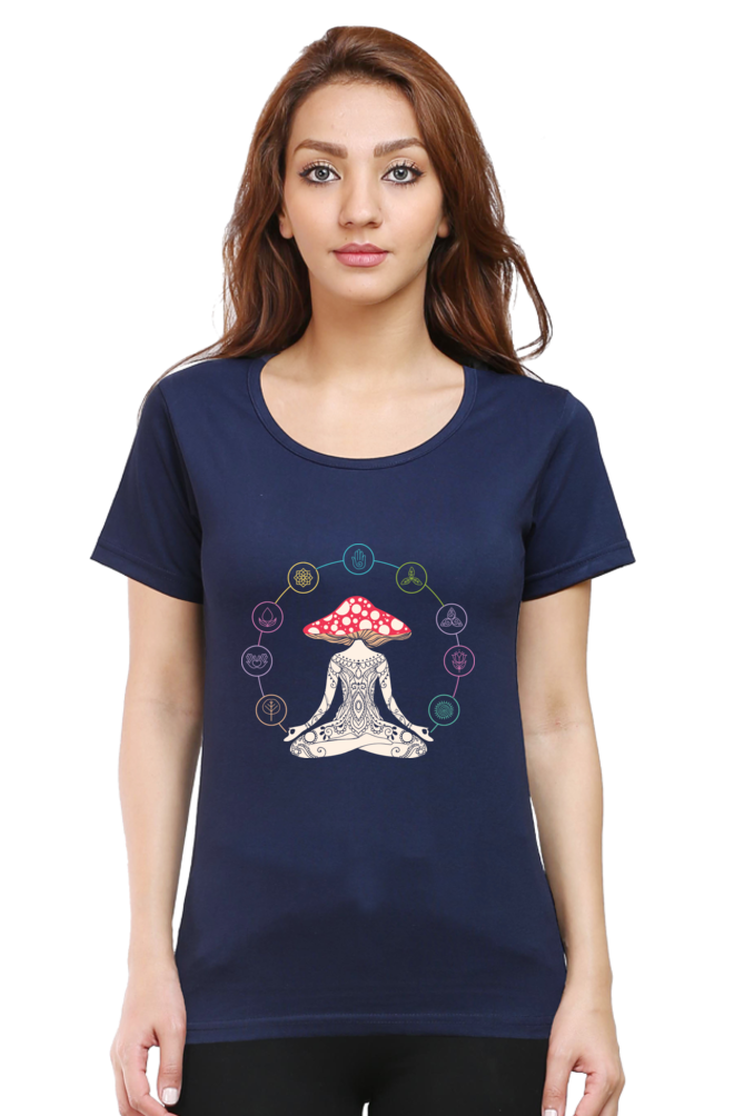 Women Round Neck Half Sleeves Classic T-Shirt - Magic Yoga Meditation - Anu & Alex