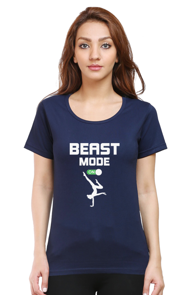 Women Round Neck Half Sleeves T-Shirt - Beast Mode On - Anu & Alex