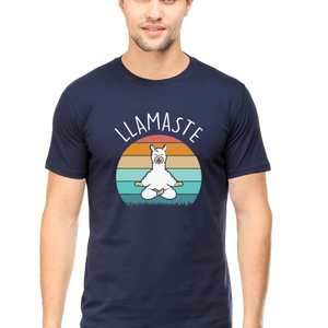 Men Half Sleeves Classic T-Shirt - Lama Yoga Pose Meditation - Anu & Alex