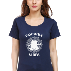 Women Round Neck Half Sleeves Classic T-Shirt - Pawsitive Vibes - Anu & Alex