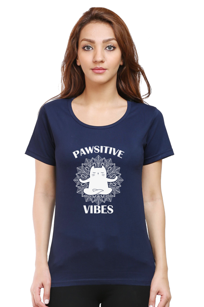 Women Round Neck Half Sleeves Classic T-Shirt - Pawsitive Vibes - Anu & Alex