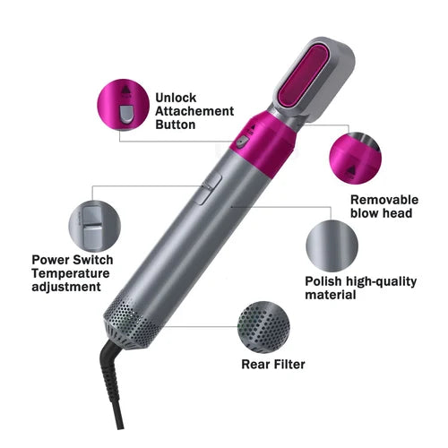 5 IN 1 Hair Dryer Brush, Multifunctional Hot Air Styler Hair Tools Detachable Brush Head for Straightening Curling Drying Combing BEST STYLER