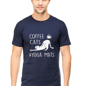 Men Half Sleeves Classic T-Shirt - Coffee Cats Yoga Mats - Anu & Alex