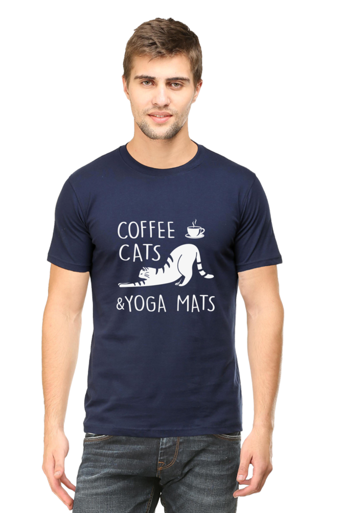 Men Half Sleeves Classic T-Shirt - Coffee Cats Yoga Mats - Anu & Alex