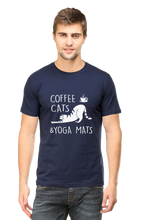 Men Half Sleeves Classic T-Shirt - Coffee Cats Yoga Mats - Anu & Alex