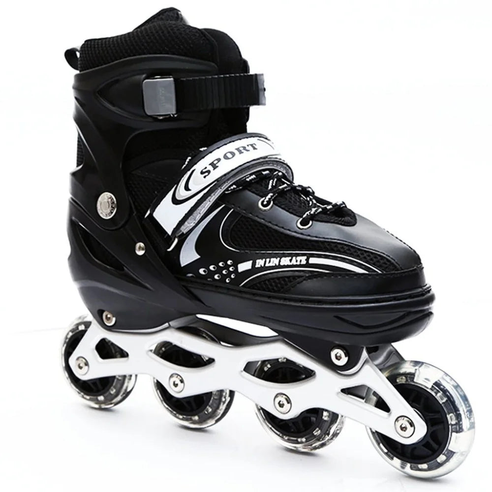 Adjustable Size Inline Skates with LED Flash Light On Wheels for Kids - Age 7 to14 Years (Multicolour - Multidesign, Multicolour-Multidesign, Unisex-Baby)