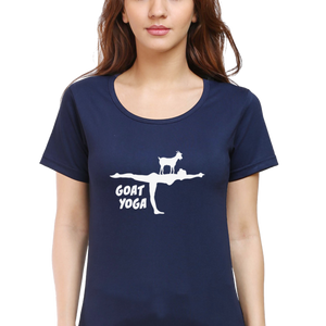 Women Round Neck Half Sleeves Classic T-Shirt - Cute Goat Yoga - Anu & Alex