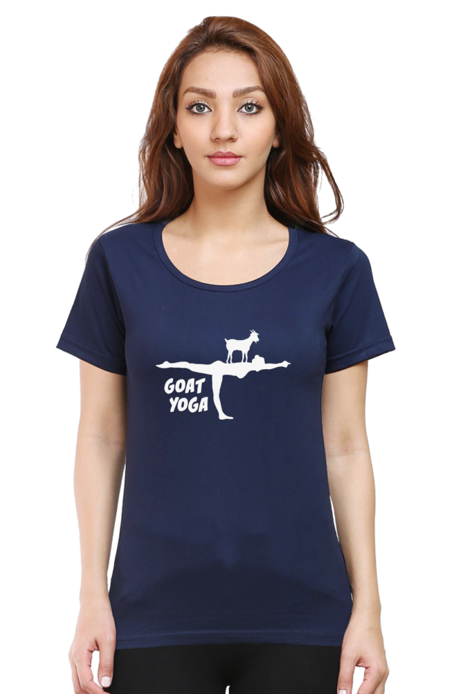 Women Round Neck Half Sleeves Classic T-Shirt - Cute Goat Yoga - Anu & Alex