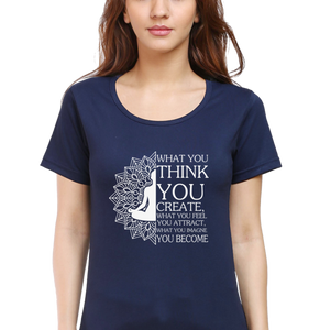 Women Round Neck Half Sleeves Classic T-Shirt - Law Of Attraction Buddha - Anu & Alex