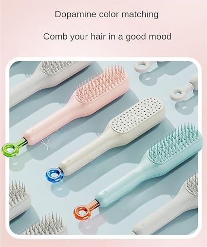 Self-Cleaning Hairbrush, Self-Cleaning Anti-Static Detangling Massage Comb, One-pull Clean Scalable Rotate Lifting Self Cleaning Hairbrush Hair Styling Tools