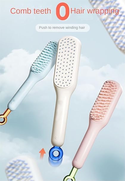 Self-Cleaning Hairbrush, Self-Cleaning Anti-Static Detangling Massage Comb, One-pull Clean Scalable Rotate Lifting Self Cleaning Hairbrush Hair Styling Tools