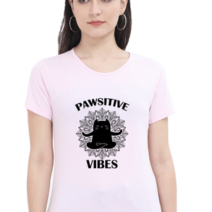 Women Round Neck Half Sleeves T-Shirt - Pawsitive Vibes - Anu & Alex