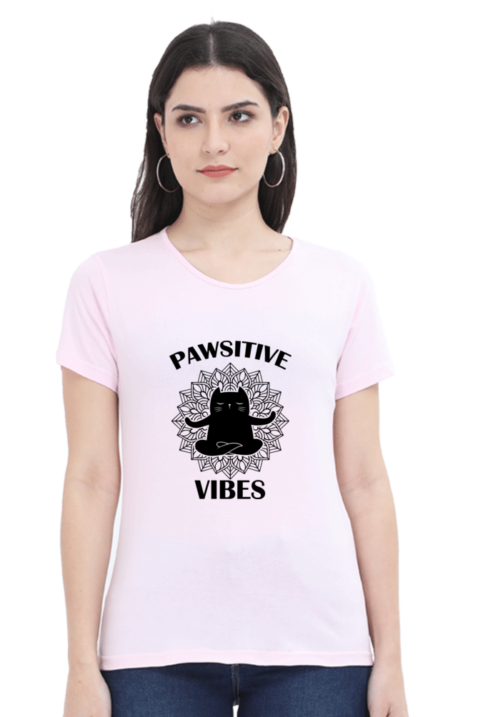 Women Round Neck Half Sleeves T-Shirt - Pawsitive Vibes - Anu & Alex