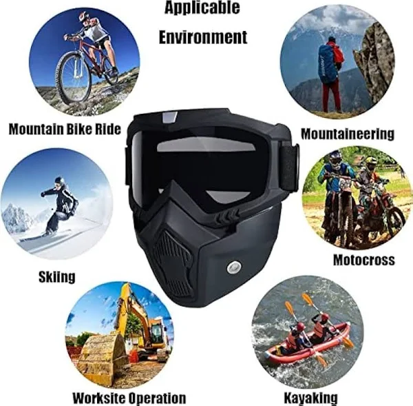 3 in 1 Bike Scoter Motorcycle Protective Goggles Bike Face Mask Bike Face Shield, Clear Visor