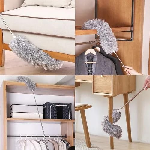 Microfiber Feather Fan Cleaner Mop with Extendable Pole 100 Inch with Anti Scratch Bendable Head Brush for Cleaning High Cobweb Stick High Ceiling Fan