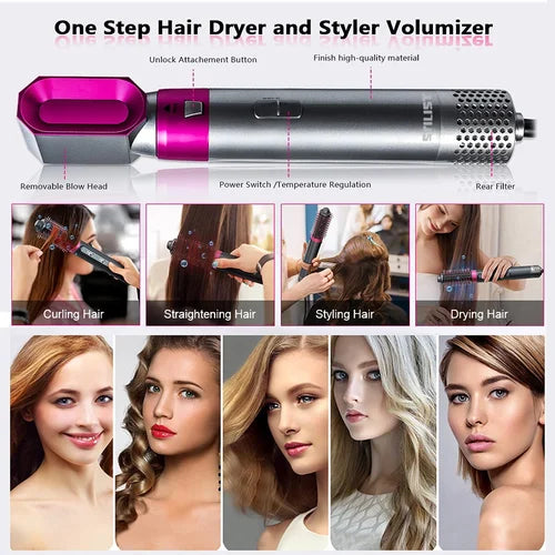 5 IN 1 Hair Dryer Brush, Multifunctional Hot Air Styler Hair Tools Detachable Brush Head for Straightening Curling Drying Combing BEST STYLER