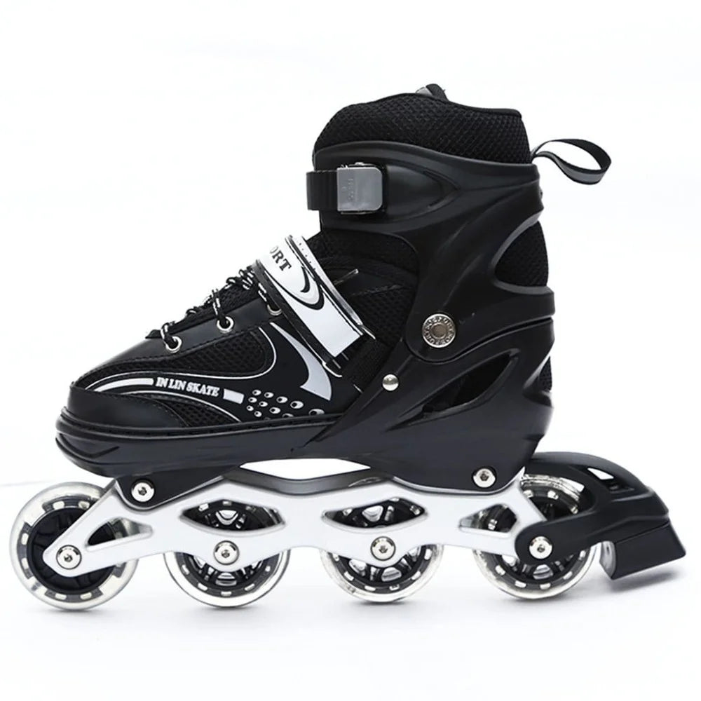 Adjustable Size Inline Skates with LED Flash Light On Wheels for Kids - Age 7 to14 Years (Multicolour - Multidesign, Multicolour-Multidesign, Unisex-Baby)