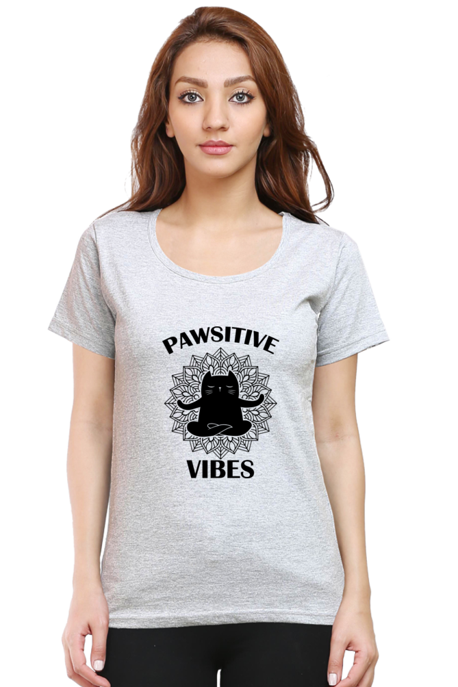 Women Round Neck Half Sleeves T-Shirt - Pawsitive Vibes - Anu & Alex