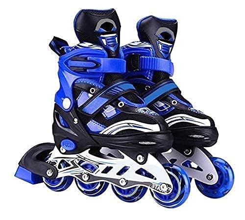 Adjustable Size Inline Skates with LED Flash Light On Wheels for Kids - Age 7 to14 Years (Multicolour - Multidesign, Multicolour-Multidesign, Unisex-Baby)