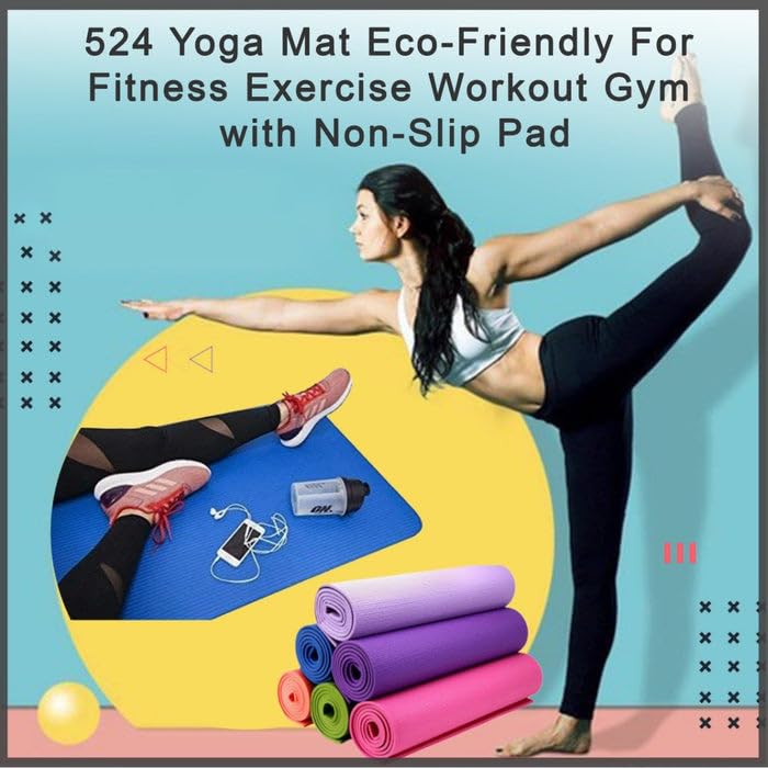 Yoga Mat Eco-Friendly For Fitness Exercise Workout Gym with Non-Slip Pad (180 x 60 cm) Color may very