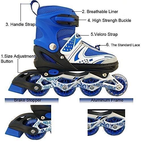 Adjustable Size Inline Skates with LED Flash Light On Wheels for Kids - Age 7 to14 Years (Multicolour - Multidesign, Multicolour-Multidesign, Unisex-Baby)
