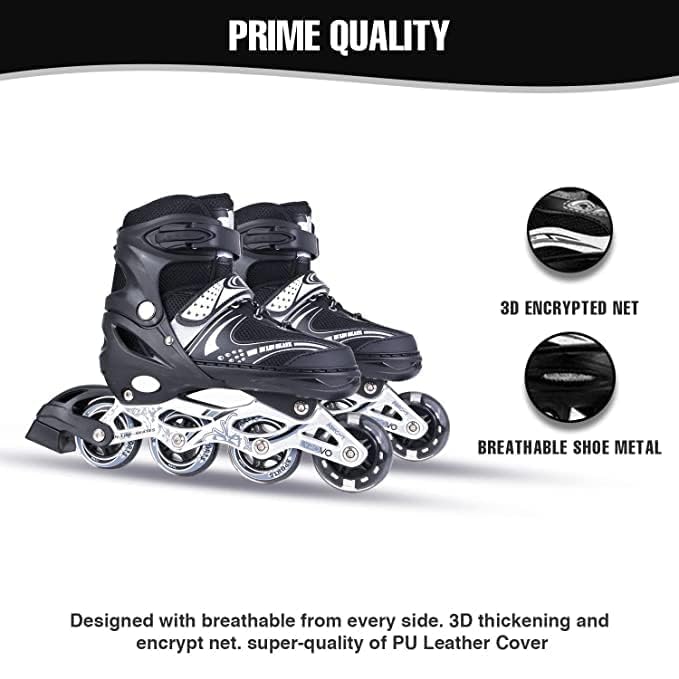 Adjustable Size Inline Skates with LED Flash Light On Wheels for Kids - Age 7 to14 Years (Multicolour - Multidesign, Multicolour-Multidesign, Unisex-Baby)